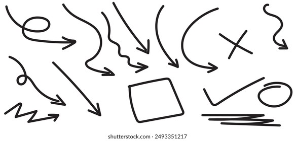 Hand drawn arrow. Vector doodle icon. Vector illustration. PNG.