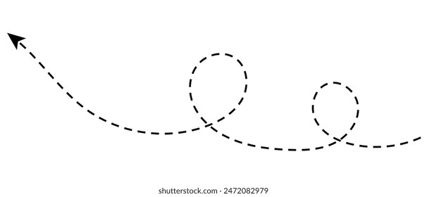 Vector de flecha dibujado a mano. Aislado sobre fondo blanco. Trazo negro. Flechas de línea punteada . Sencillo y moderno