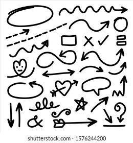 Hand drawn arrow vector icons set. sketch arrow design for business plan and education.