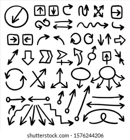 Hand drawn arrow vector icons set. sketch arrow design for business plan and education.