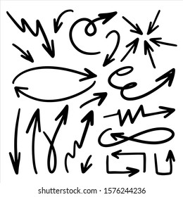 Hand drawn arrow vector icons set. sketch arrow design for business plan and education.