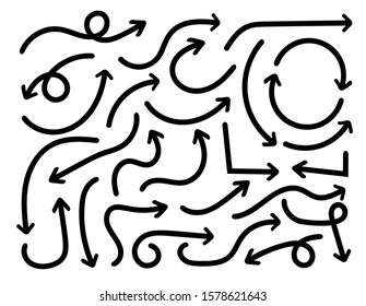 Hand drawn arrow vector icons set. sketch arrow design for business plan and education.