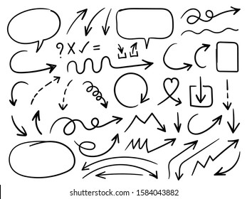 Hand drawn arrow vector icons set. sketch arrow design for business plan and education.