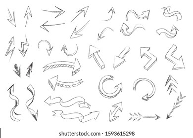 Hand drawn arrow vector icons set. sketch arrow design for business plan and education.
