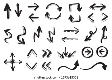 Hand drawn arrow vector icons set. sketch arrow design for business plan and education.