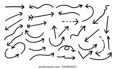 Hand drawn arrow vector icons set. sketch arrow design for business plan and education.