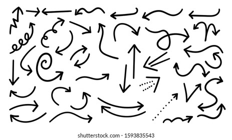 Hand drawn arrow vector icons set. sketch arrow design for business plan and education.