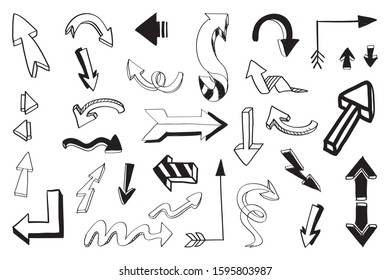 Hand drawn arrow vector icons set. sketch arrow design for business plan and education.