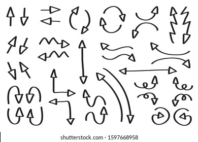 Hand drawn arrow vector icons set. sketch arrow design for business plan and education.