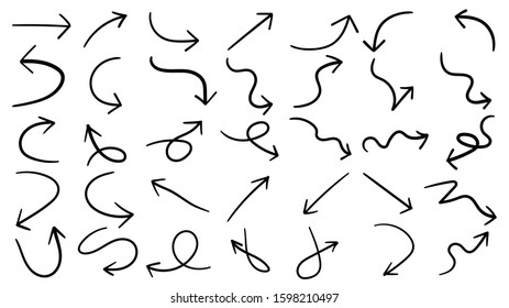 Hand drawn arrow vector icons set. sketch arrow design for business plan and education.