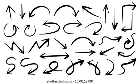 Hand drawn arrow vector icons set. sketch arrow design for business plan and education.