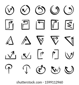 Hand drawn arrow vector icons set. sketch arrow design for business plan and education.