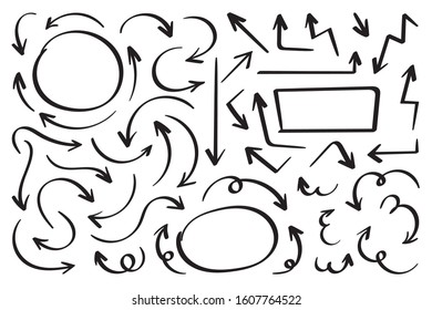 Hand drawn arrow vector icons set.