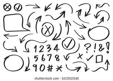 Hand drawn arrow vector icons set.