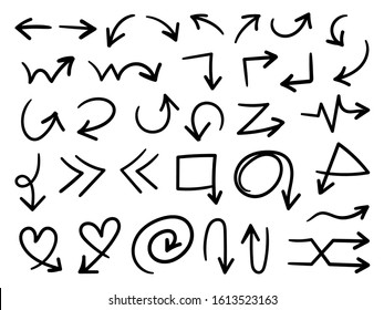 Hand drawn arrow vector icons set.