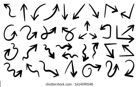 Hand drawn arrow vector icons set.