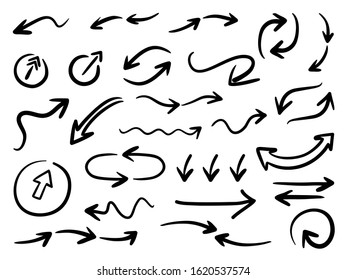 Hand drawn arrow vector icons set. sketch arrow design for business plan and education.