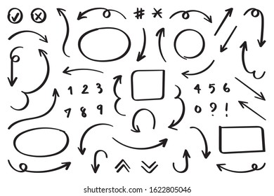 Hand drawn arrow vector icons set. sketch arrow design for business plan and education.