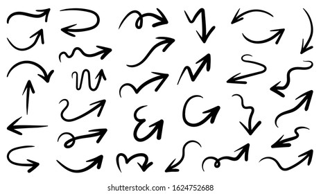 Hand drawn arrow vector icons set. Business doodle icon, sketch arrow design for business plan and education.