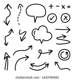 Hand drawn arrow vector icons set. sketch arrow design for business plan and education.