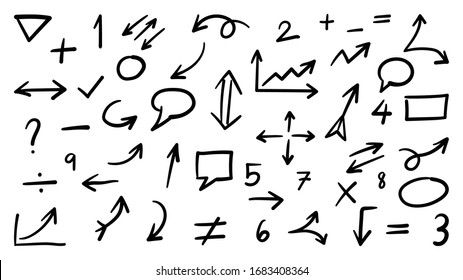 Hand drawn arrow vector icons set. sketch arrow design for business plan and education.