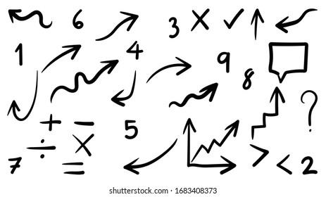 Hand drawn arrow vector icons set. sketch arrow design for business plan and education.
