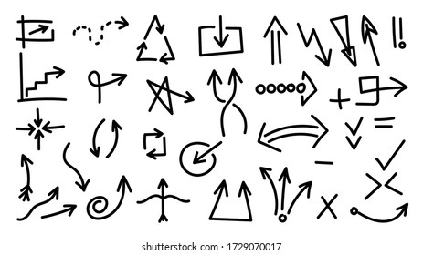 Hand drawn arrow vector icons set. sketch arrow design for business plan and education.