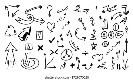 Hand drawn arrow vector icons set. sketch arrow design for business plan and education.