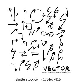 Conjunto de iconos vectoriales de flecha dibujada a mano. Esbozar flecha en diferente para plan de negocios y educación. Pincel de marcador