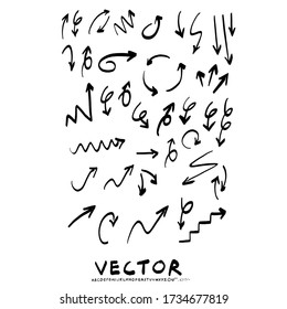 Hand drawn arrow vector icons set. Sketch arrow in different for business plan and education. Sumi-e brush
