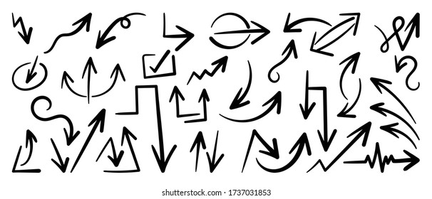 Hand drawn arrow vector icons set. sketch arrow design for business plan and education.