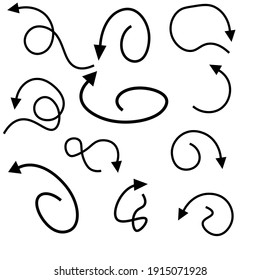 Conjunto de iconos vectoriales de flecha dibujada a mano.