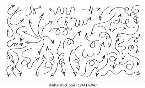Hand drawn arrow vector icons set. sketch arrow design for business plan and education.
Set of arrow doodle on white background.

