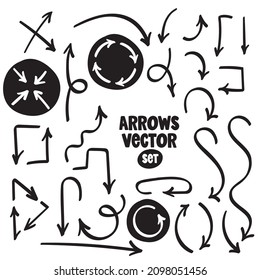Hand drawn arrow vector icons set. Sketch arrow design for business.