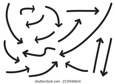 Handgezeichnete Pfeil-Vektorsymbole setzen. Skizze Pfeil Design für Business Plan und Bildung.