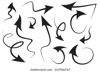 Handgezeichnete Pfeil-Vektorsymbole setzen. Skizze Pfeil Design für Business Plan und Bildung.