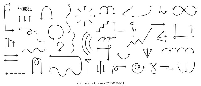 Hand drawn arrow vector icons set. sketch arrow design for business plan and education.