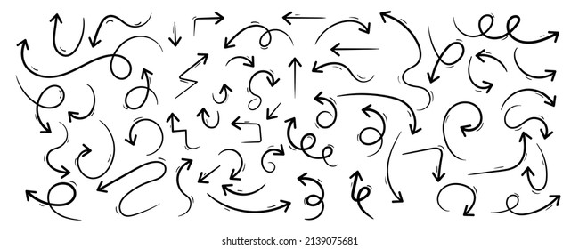 Hand drawn arrow vector icons set. sketch arrow design for business plan and education.