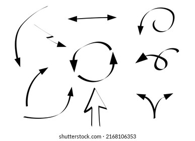Conjunto de iconos vectoriales de flecha dibujada a mano. esbozar el diseño de flecha para el plan de negocios y la educación.