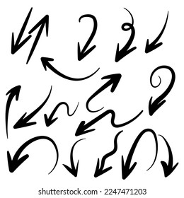 Conjunto de iconos vectoriales de flecha dibujada a mano. diseño de flecha de esbozo para plan de negocio y educación , flecha de ART para diseño