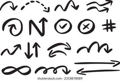 	
Hand drawn arrow vector icons set. sketch arrow design for business plan and education