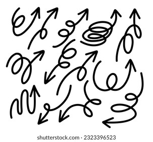 Handgezeichnete Pfeil-Vektorsymbole einzeln gesetzt. Bogendesign für Geschäftsplan und Bildung