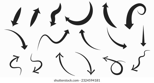 Hand drawn arrow vector icons set. sketch arrow design for business plan and education