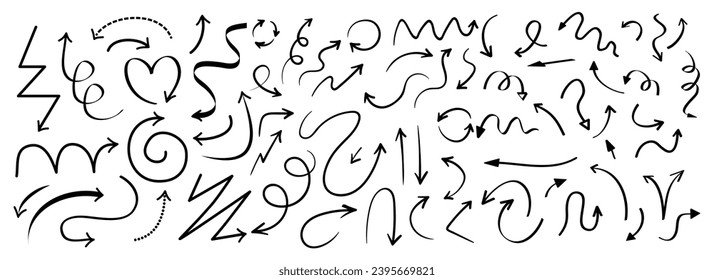 Hand drawn arrow vector icons set.
