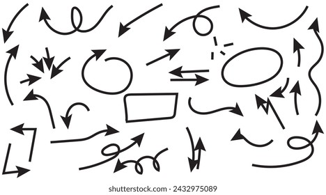 Hand drawn arrow vector icons set. sketch arrow design for business plan and education.