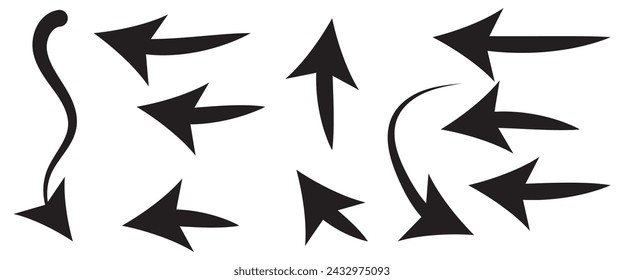 Handgezeichnete Pfeil Vektor-Icons Set. Skizze Pfeil Design für Businessplan und Bildung.