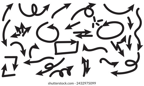 Hand drawn arrow vector icons set. sketch arrow design for business plan and education.