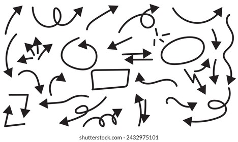 Hand drawn arrow vector icons set. sketch arrow design for business plan and education.