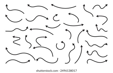Hand drawn arrow vector icons set. Arrow sketch handmade doodle swipe up symbol sign,  Simple logo vector isolated on white background. 