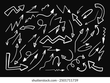Conjunto de iconos de vector de flecha dibujado a mano. Diseño de flecha de boceto para Plan de negocios y educación